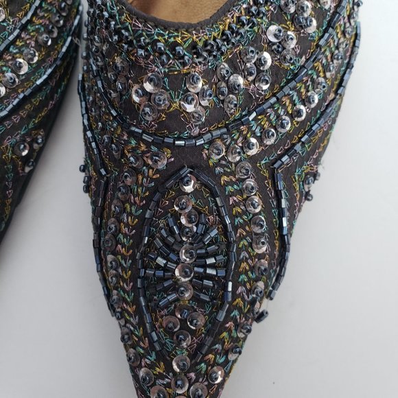 Vintage Beaded Sequined Kitten Heel Mules - Picture 4 of 7